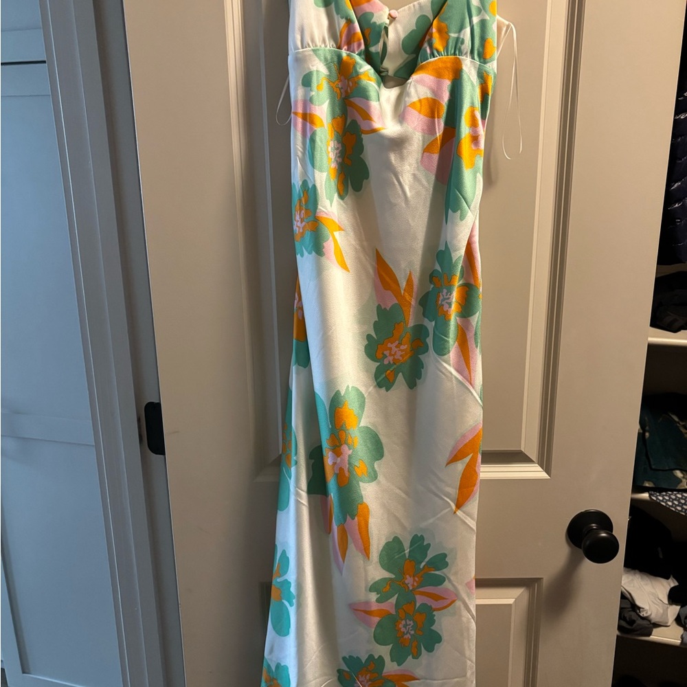 Floral Maxi Dress with Green and Orange Accents